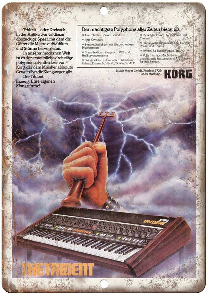 Korg Trident Synthesizer Keyboard Vintage Ad Metal Sign