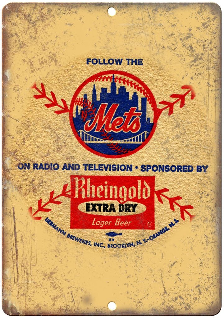 Mets Rheingold Extra Dry Lager Beer Metal Sign