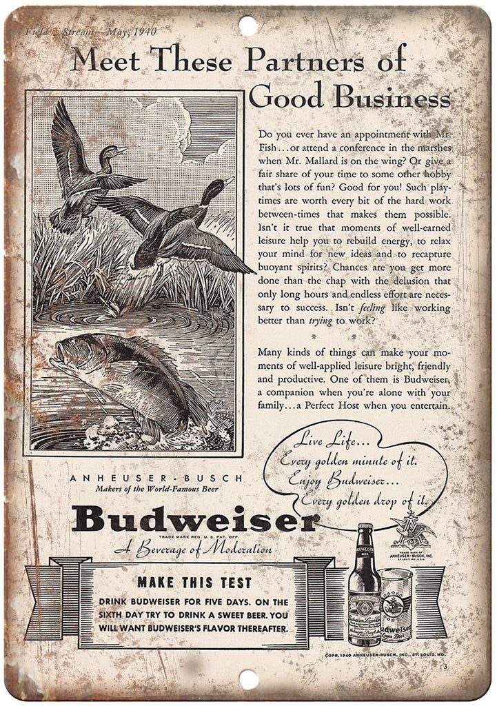 Budweiser Anheuser Busch Beer Ad Metal Sign