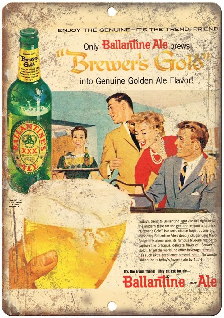 Ballantine Ale Brewer's Gold Ad Metal Sign