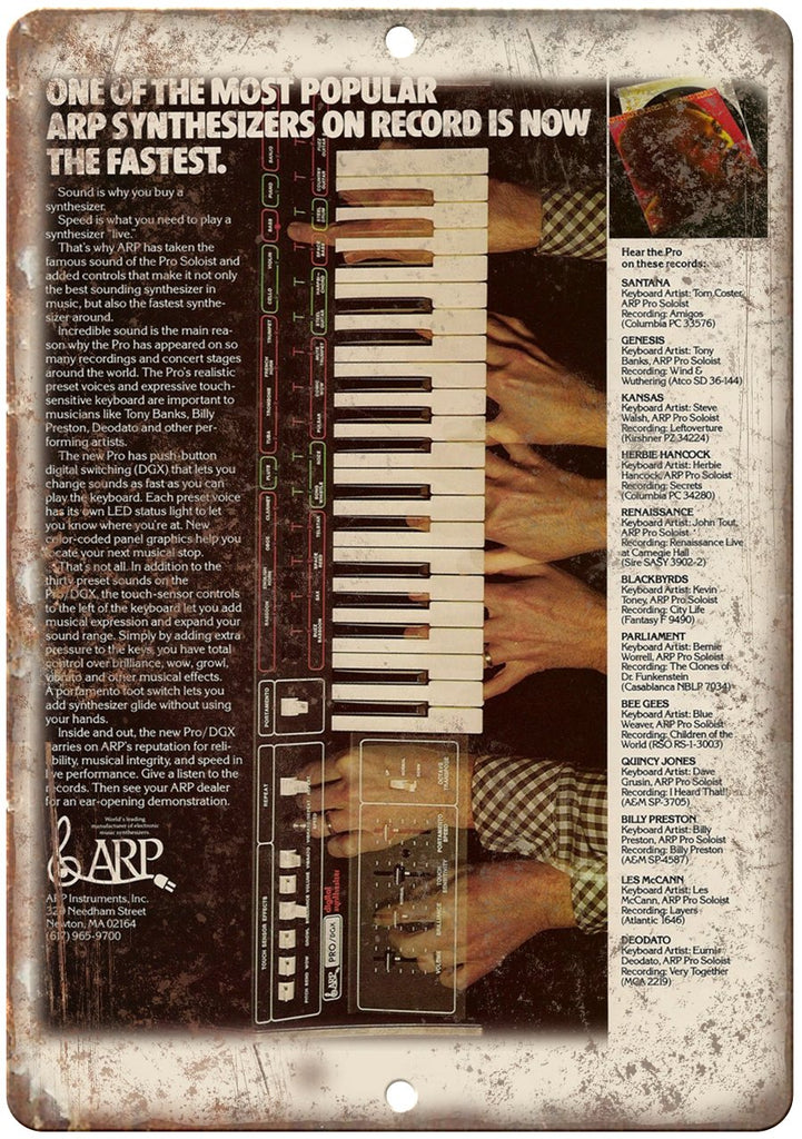 ARP Synthesizer Keyboard Vintage Ad Metal Sign