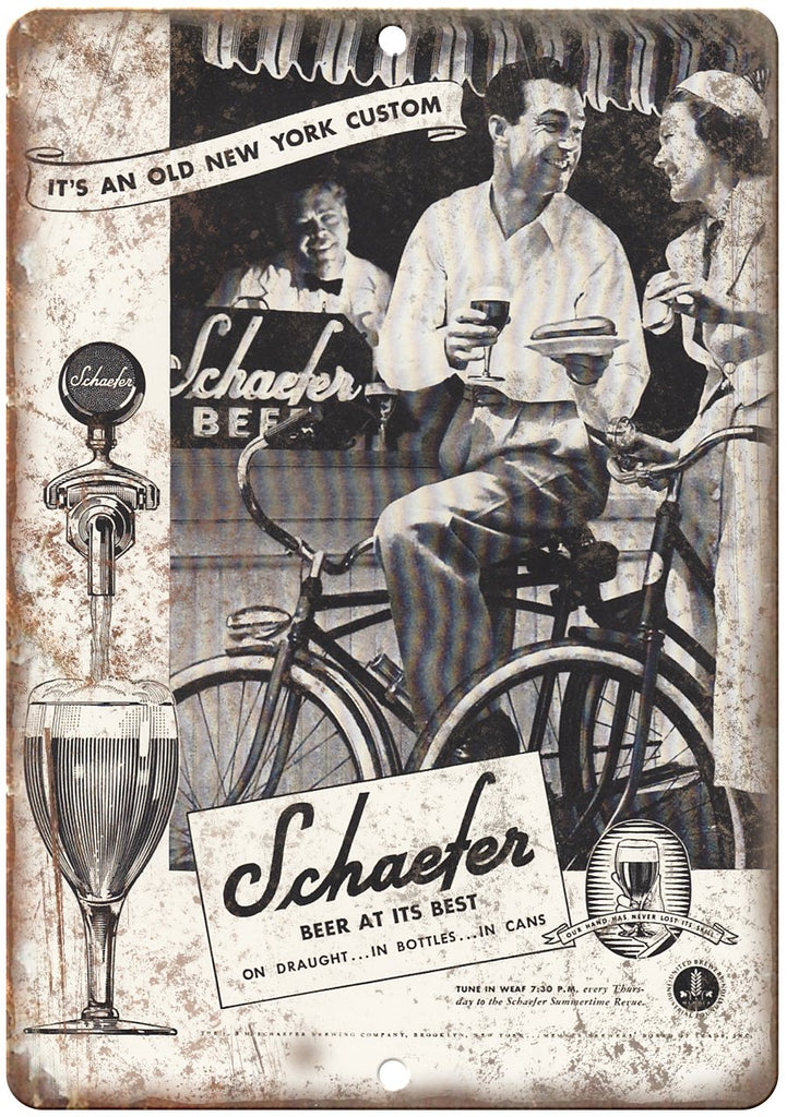 Schaefer Vintage Beer Bicycle Ad Metal Sign