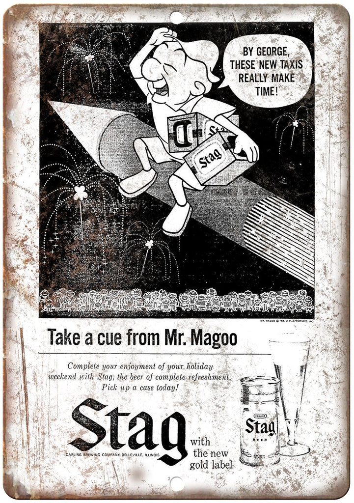 Stag Beer Mr. Magoo Ad Metal Sign