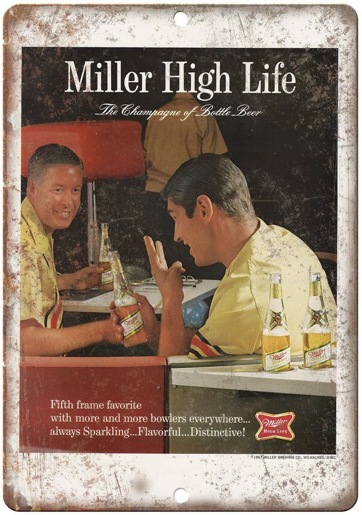 1967 Miller High Life Bottle Beer Ad Metal Sign