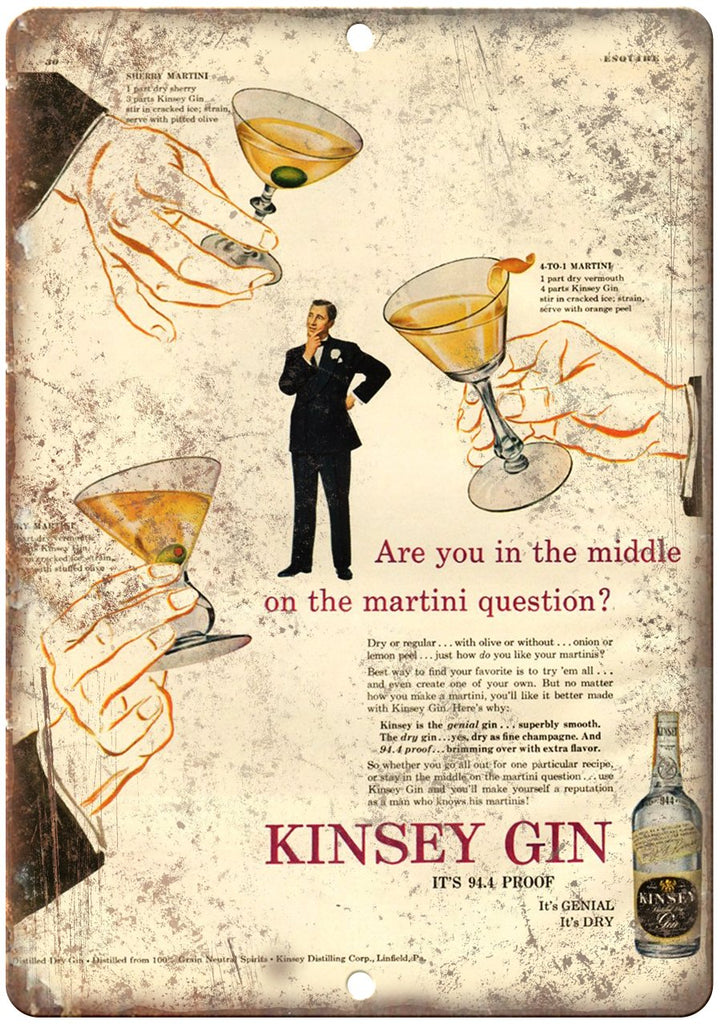 Kinsey Gin Vintage Liquor Spirits Ad Metal Sign