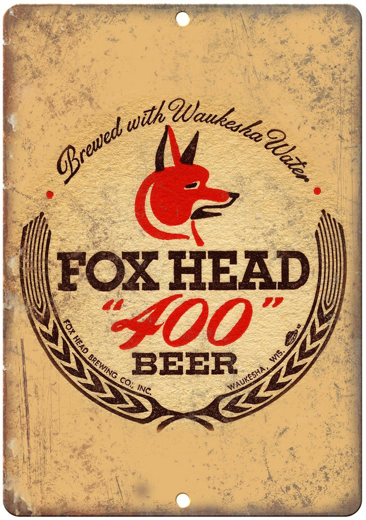 Fox Head 400 Beer Ad Metal Sign