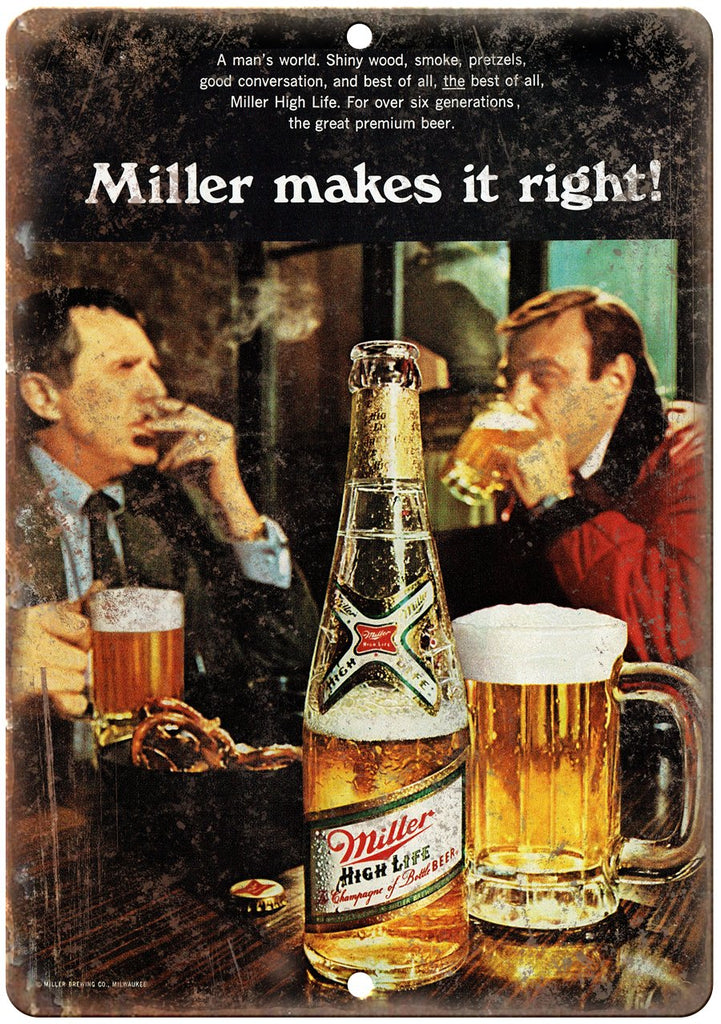 Miller High Life Beer Ad Metal Sign