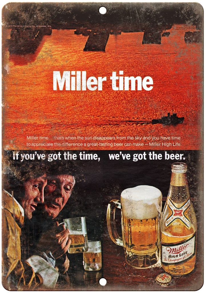 Miller Time Vintage High Life Beer Metal Sign