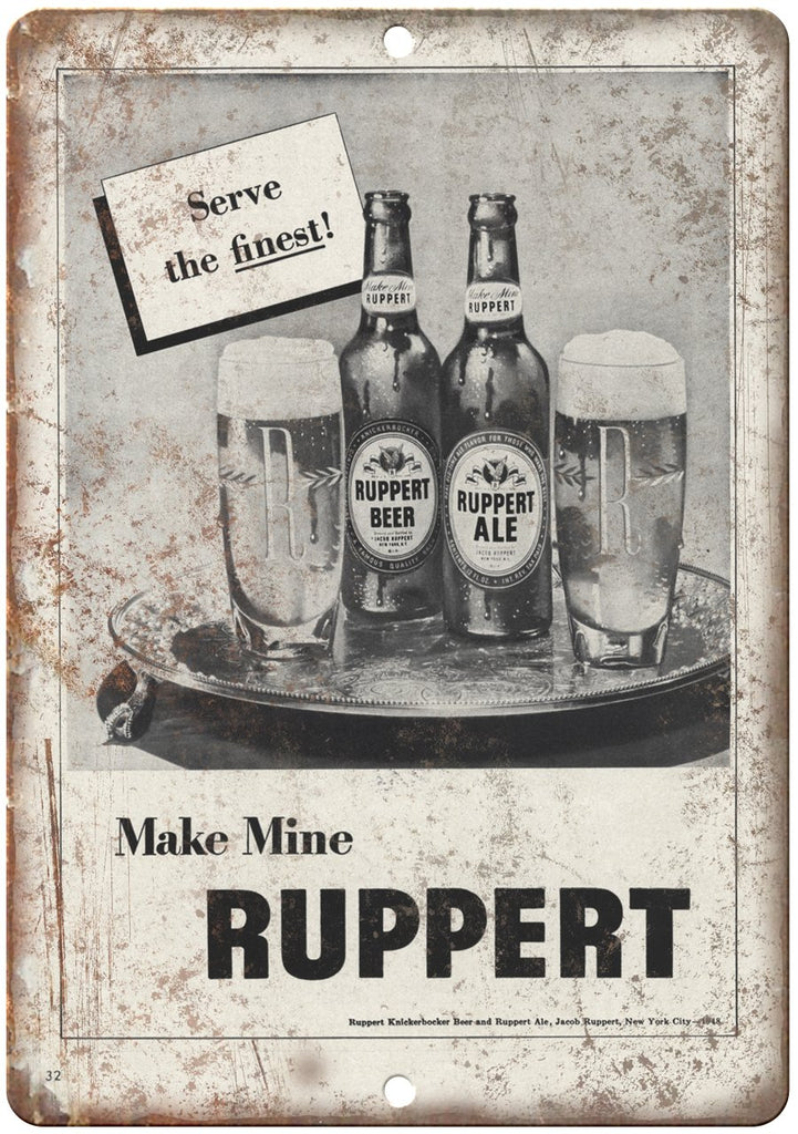 Ruppert Knickerbocker Beer Ad Metal Sign