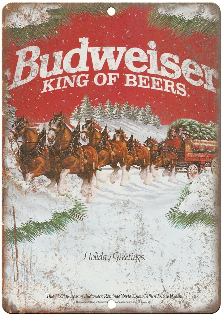Budweiser King of Beers Holiday Greetings Metal Sign