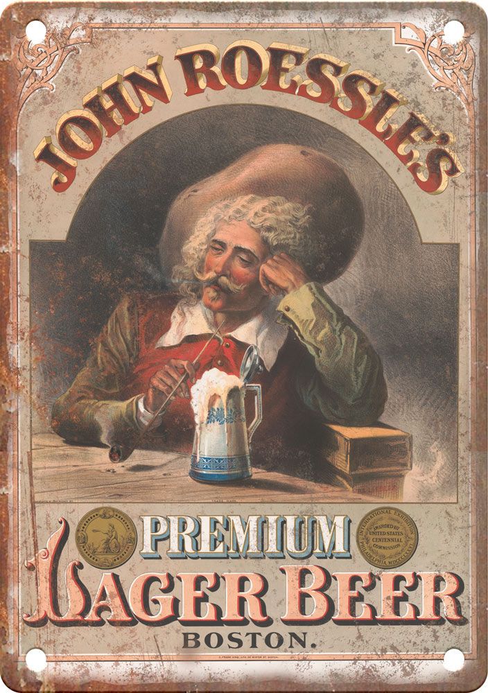 John Roessle's Vintage Lager Beer Boston Reproduction Metal Sign
