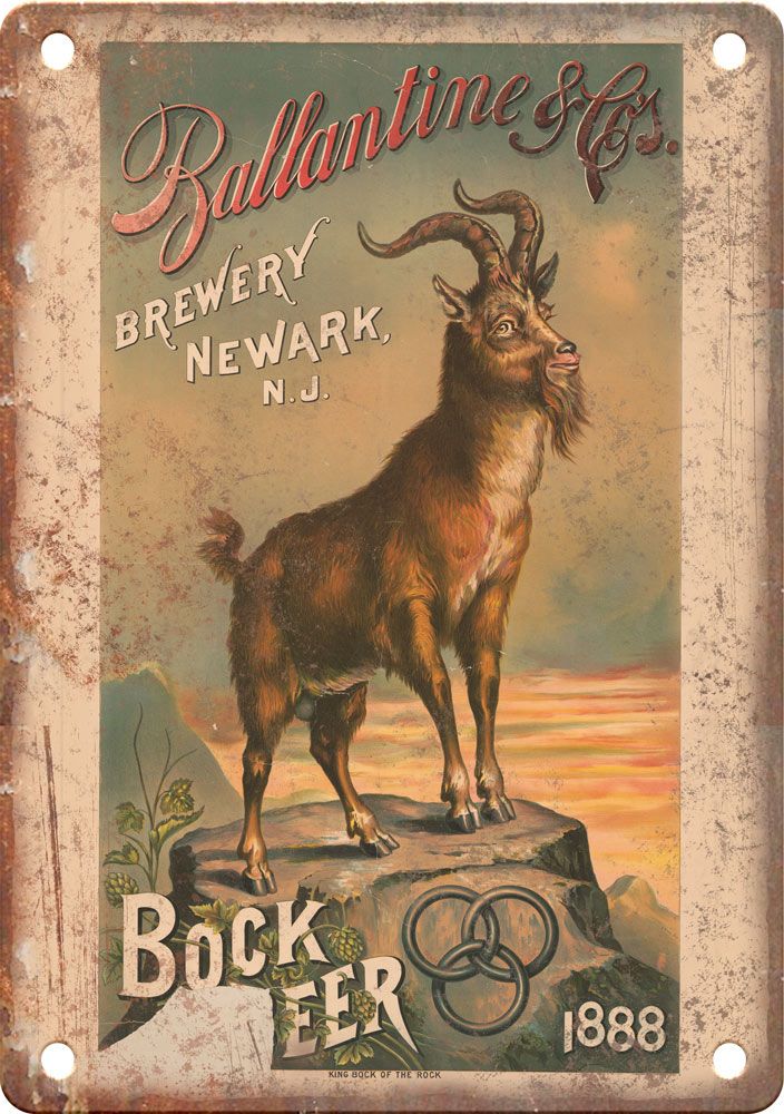 Ballantine & Co. Newark NJ Bock Beer Ad Retro Look Metal Sign