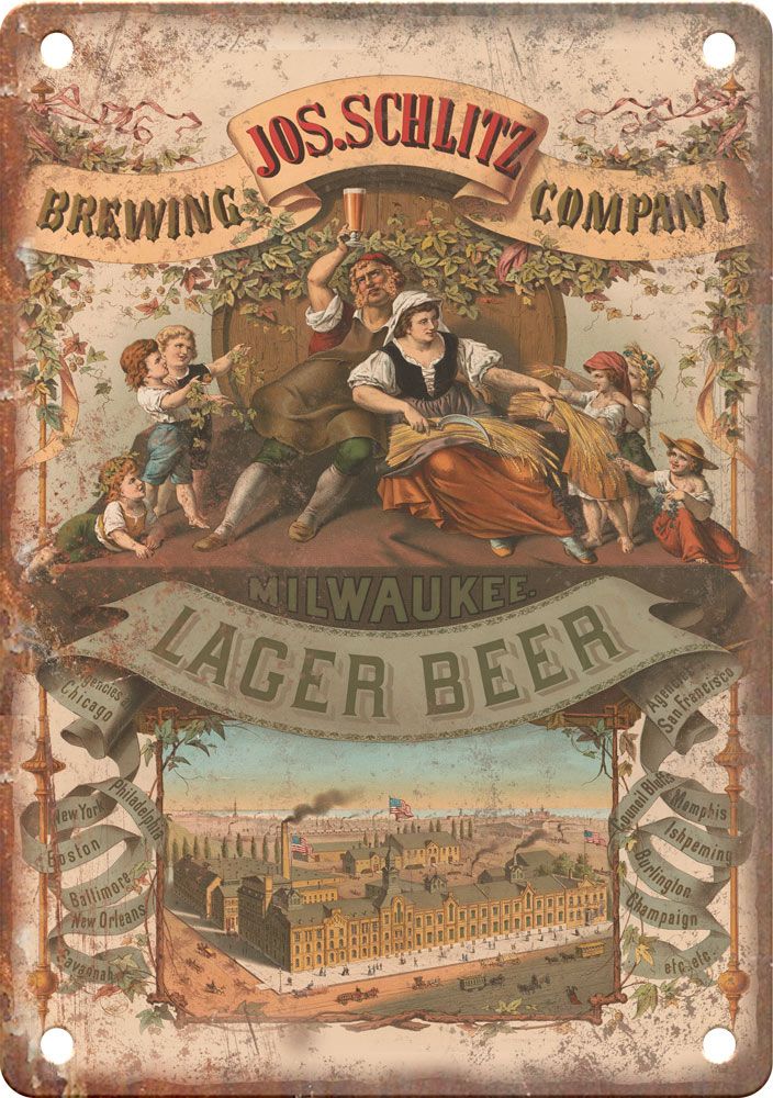 Jos Schlitz Brewing Vintage Lager Beer Reproduction Metal Sign