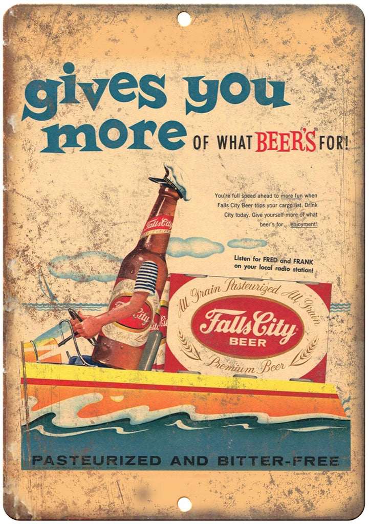 Falls City Beer Fishing Boat Metal Sign