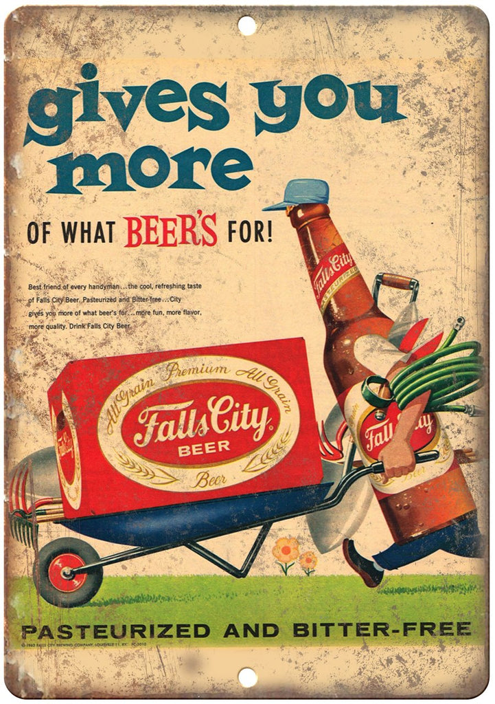 Falls City Beer Lawn Work Metal Sign