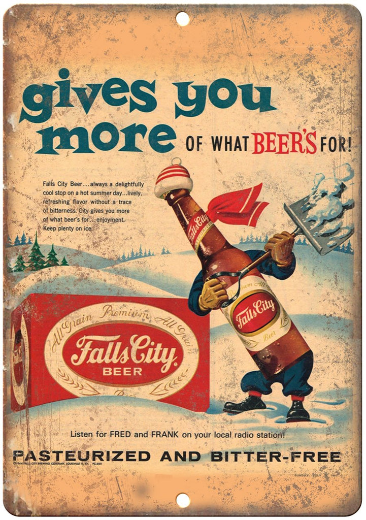 Falls City Beer Winter Breweriana Metal Sign