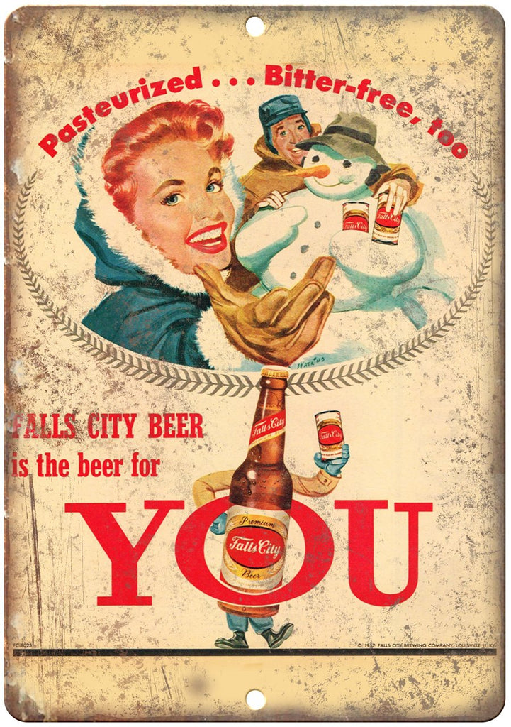 Falls City Beer Snowman Breweriana Metal Sign