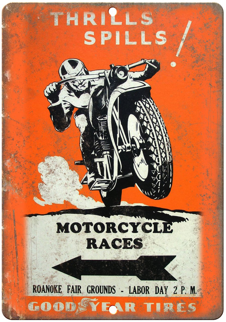 Good Year Tires Motorcycle Races Roanoke Metal Sign