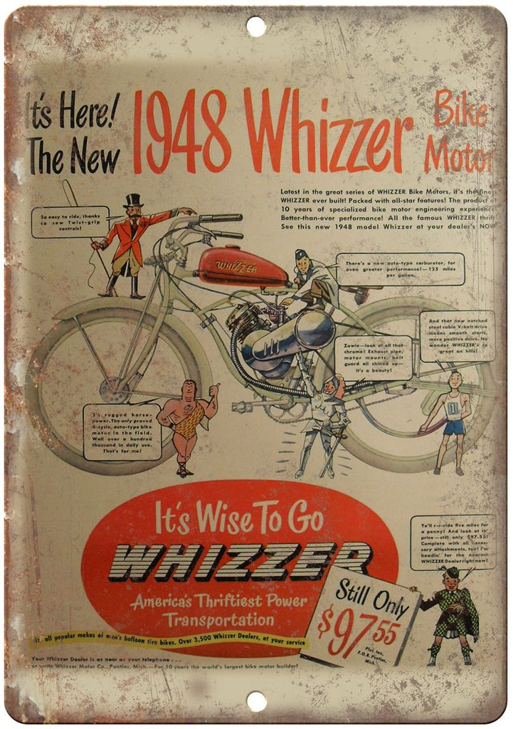 1948 Whizzer Bike Motor Motorcycle Ad Metal Sign
