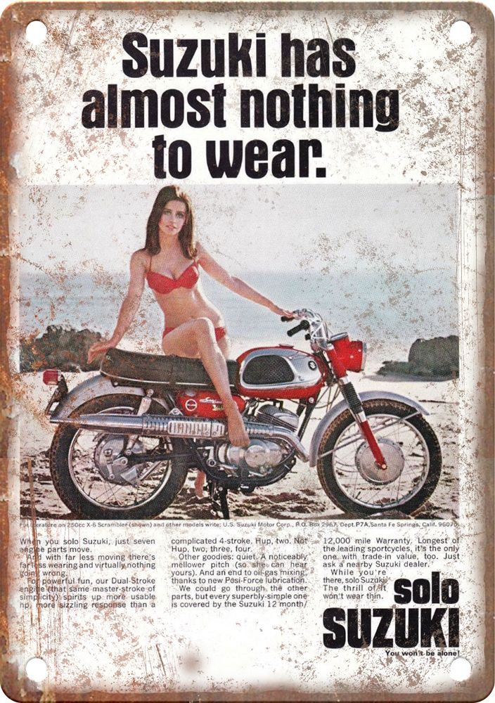 Vintage Suzuki Motorcycle Ad Reproduction Metal Sign