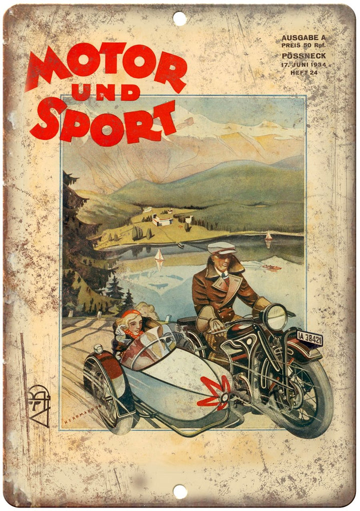 1934 Motor Sport Motorcycle Poster Ad Metal Sign
