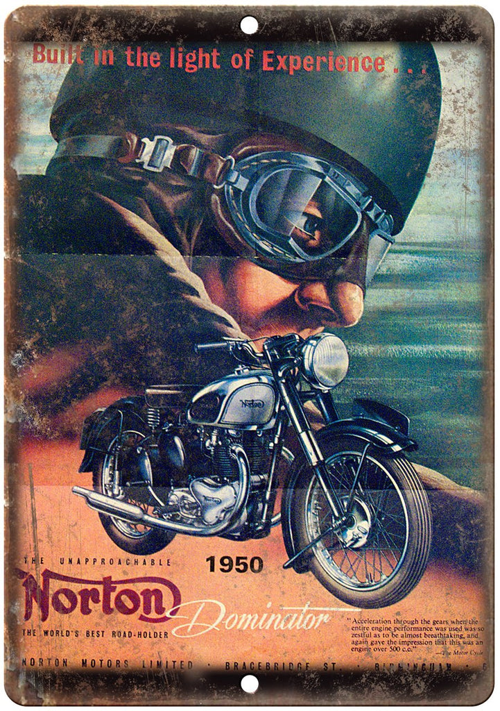 Norton Dominator 1950 Birmingham Ad Metal Sign