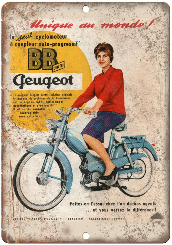Puegeot Centri Motorcycle Ad Metal Sign