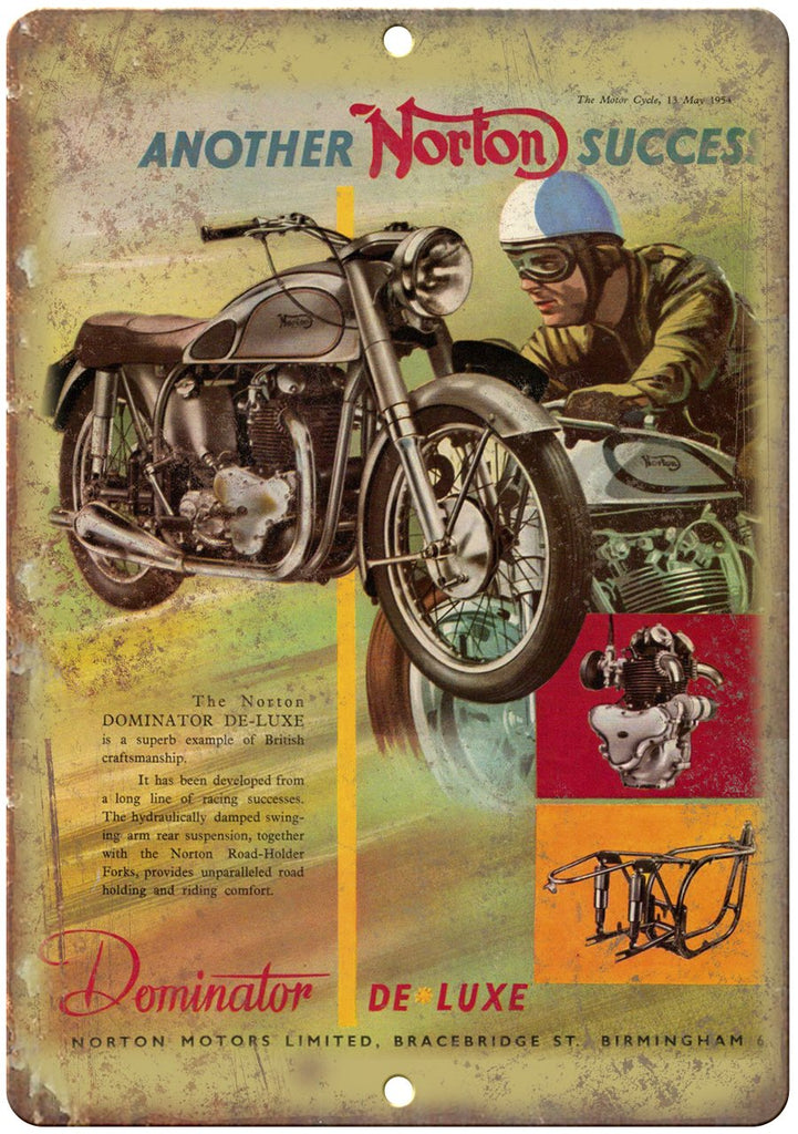 Norton Motorcycle Dominator de Luxe Ad Metal Sign