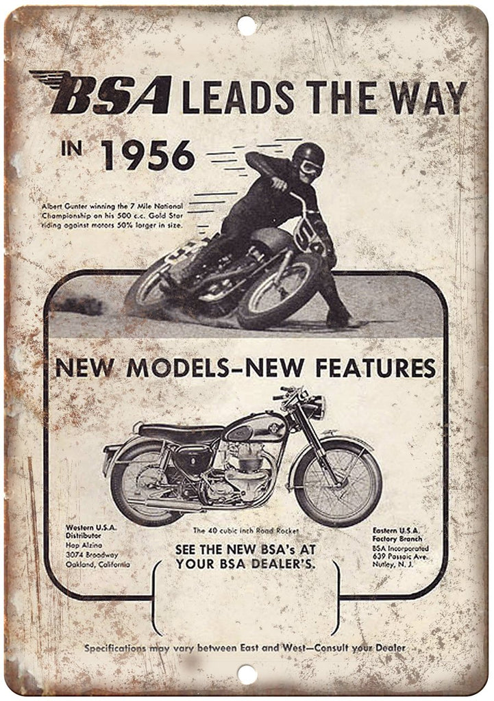 1956 BSA Motorcycle Vintage Garage Ad Metal Sign