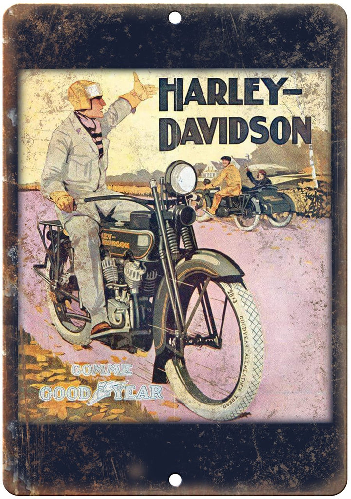 Vintage Harley Davidson Good Year Tire Ad Metal Sign