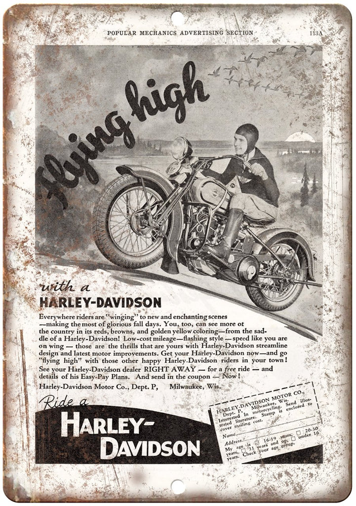 Harley Davidson Motorcycle Popular Mechanics Metal Sign