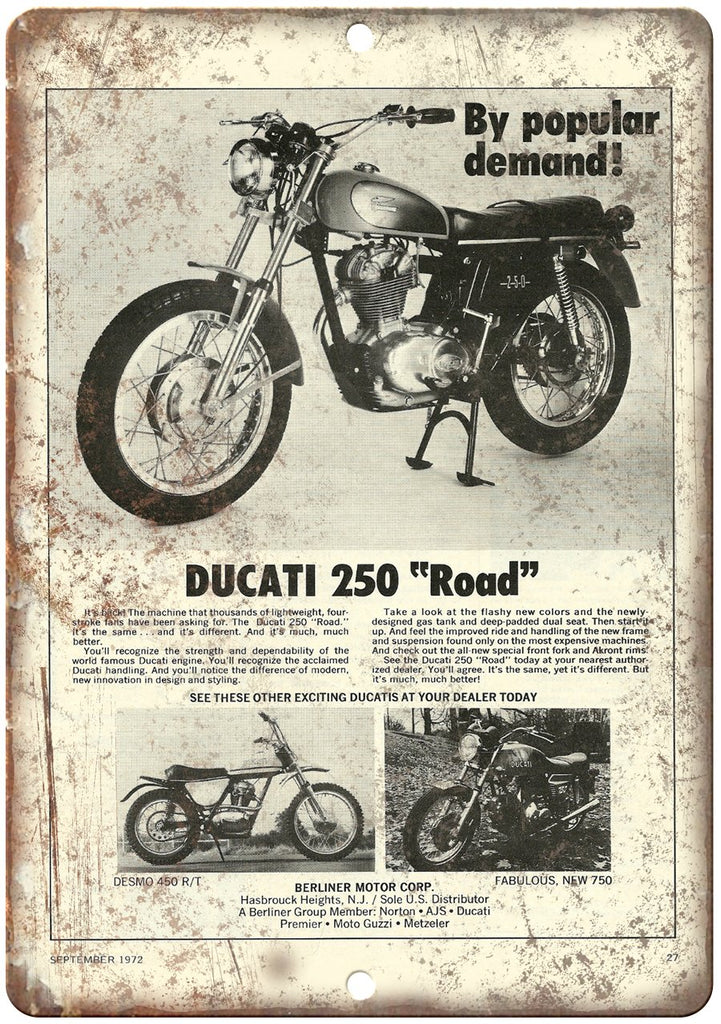 Ducati 250 Road Motorcycle Magazine Ad Metal Sign