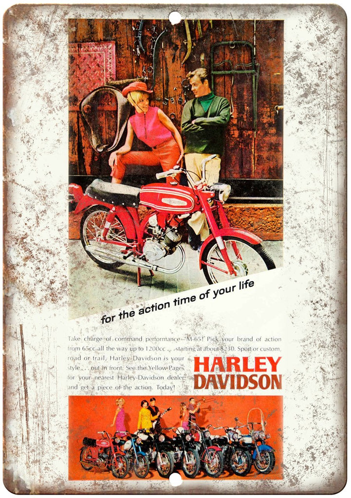 1960's Harley Davidson Motorcycle Print Ad Metal Sign