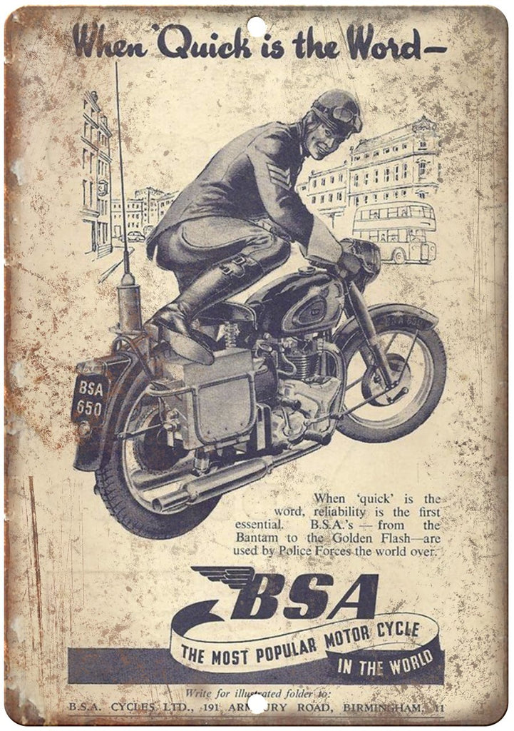 BSA Motorcycle Birmingham England Metal Sign