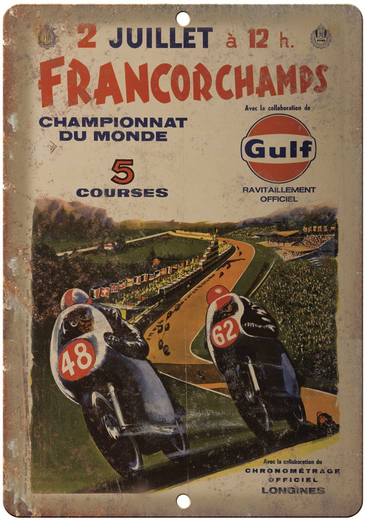 GULF Oil Motorcycle Juillet Francor Champs Metal Sign