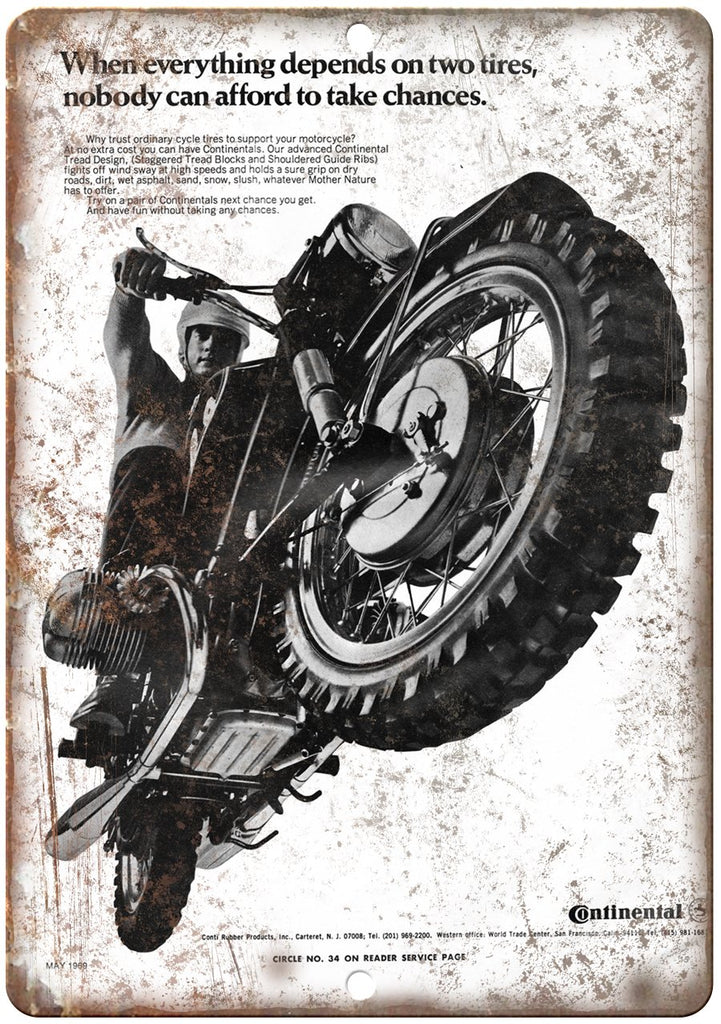 Continental Motorcycle Tires Vintage Ad Metal Sign