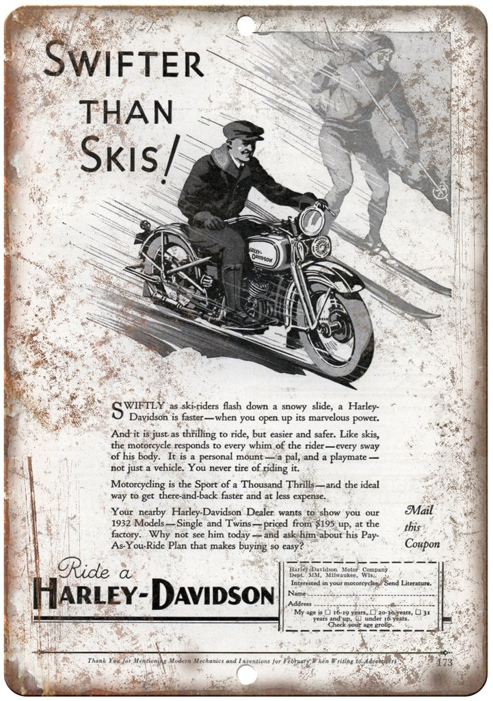 Ride A Harley Davidson Vintage Ad Metal Sign