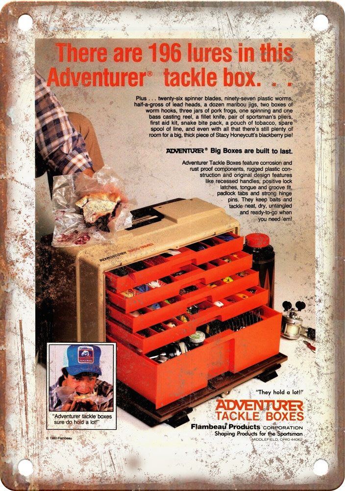 antique tackle box fishing Vintage Tackle Box Fishing Advertisment Reproduction Metal Sign