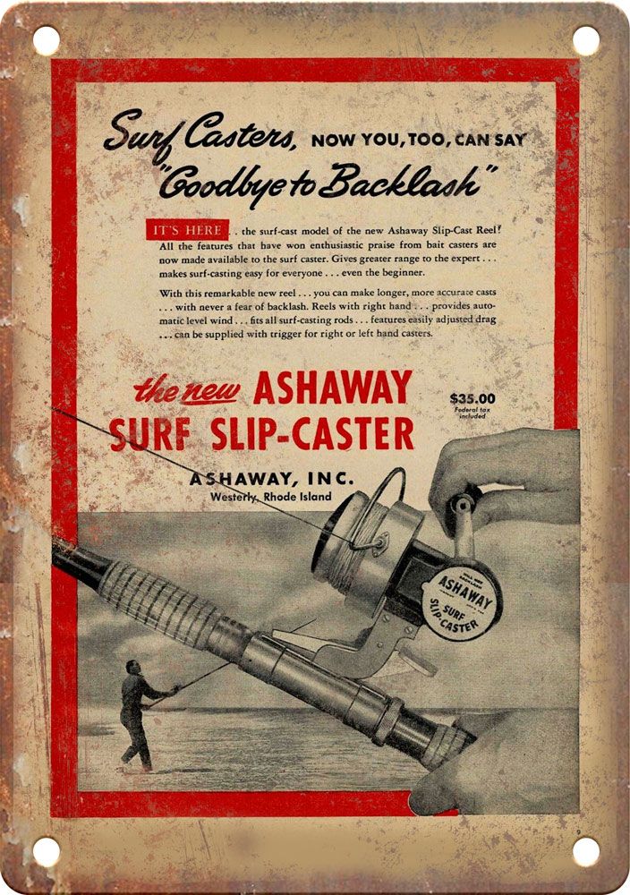 Vintage Ashway Fishing Reel Ad Reproduction Metal Sign