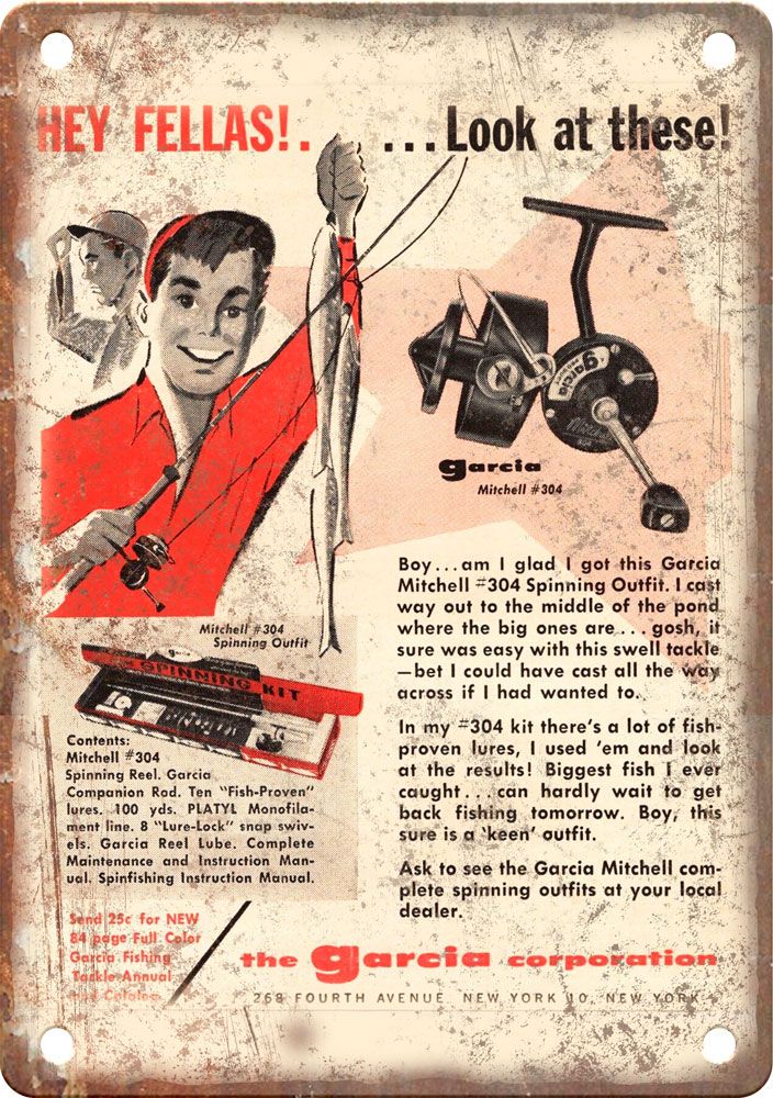 Vintage Garcia Fishing Advertisment Reproduction Metal Sign