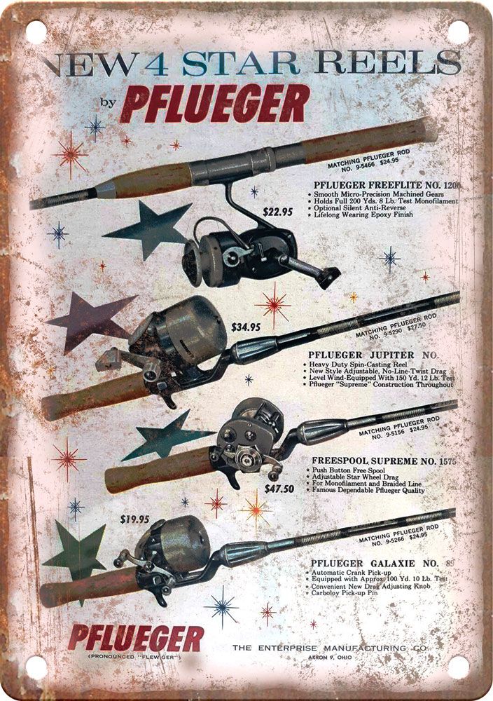 Vintage Pflueger Fishing Advertisment Reproduction Metal Sign