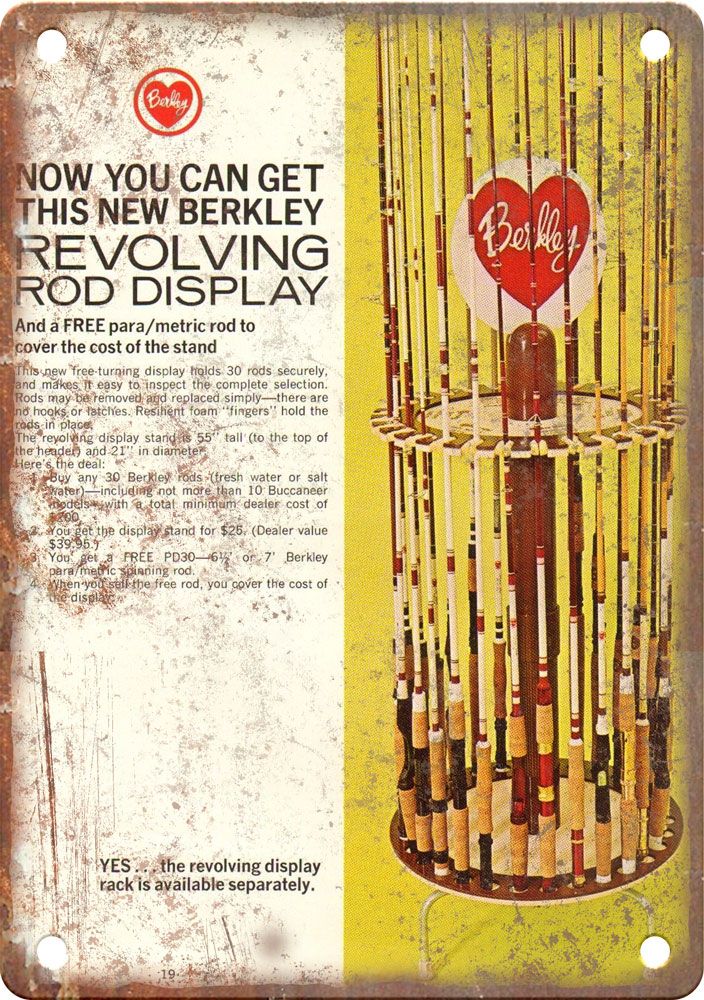 Vintage Berkley Fishing Rod Advertisment Reproduction Metal Sign Vintage Berkley Fishing Rod Advertisment Reproduction Metal Sign