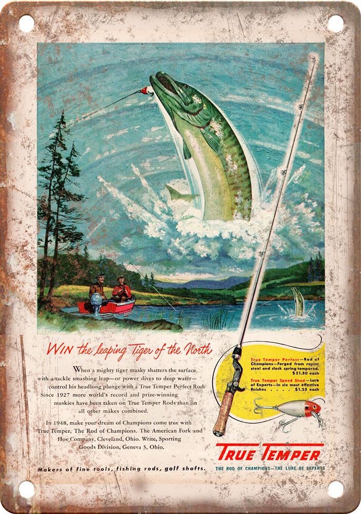 antique true temper fishing pole Vintage True Temper Fishing Lure Ad Reproduction Metal Sign