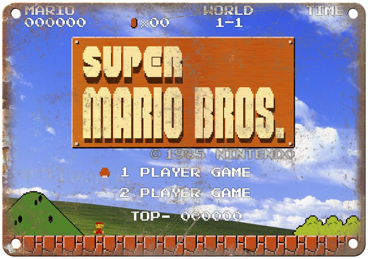 Nintendo Super Mario Bros Start Screen Metal Sign | Rusty Walls – Rusty ...