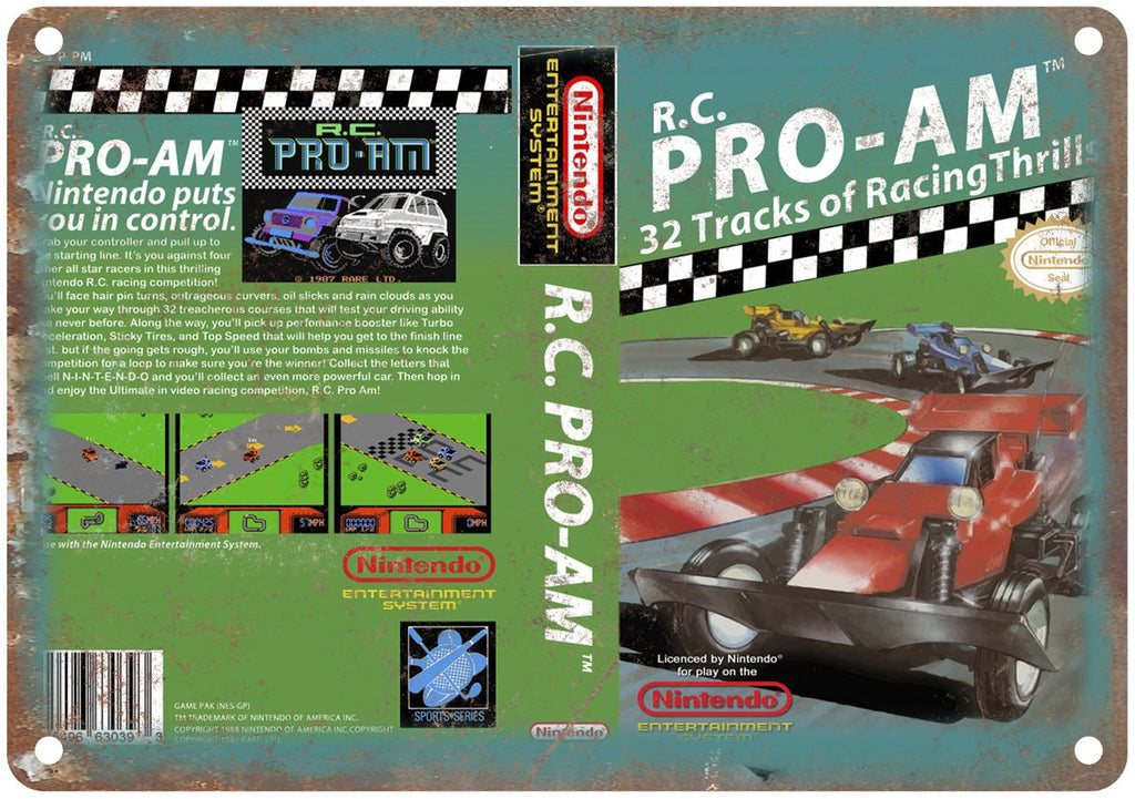 Nintendo R.C. Pro-Am Video Game Box Art Metal Sign
