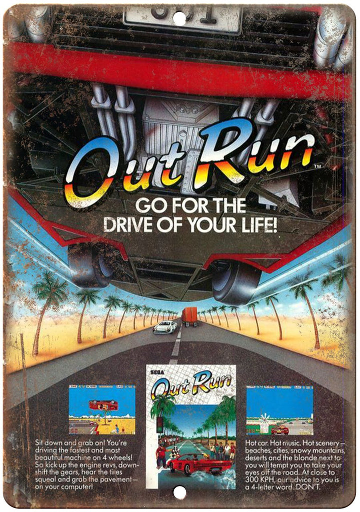 Out Run Sega Video Game Vintage Ad Metal Sign