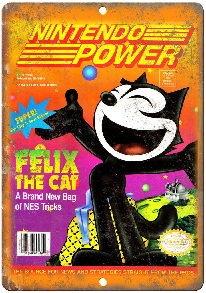 Nintendo Power Magazine Felix the Cat Gaming Metal Sign