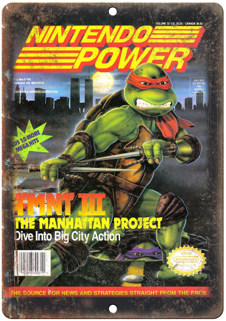 Nintendo Power Magazine Ninja Turtle Gaming Metal Sign