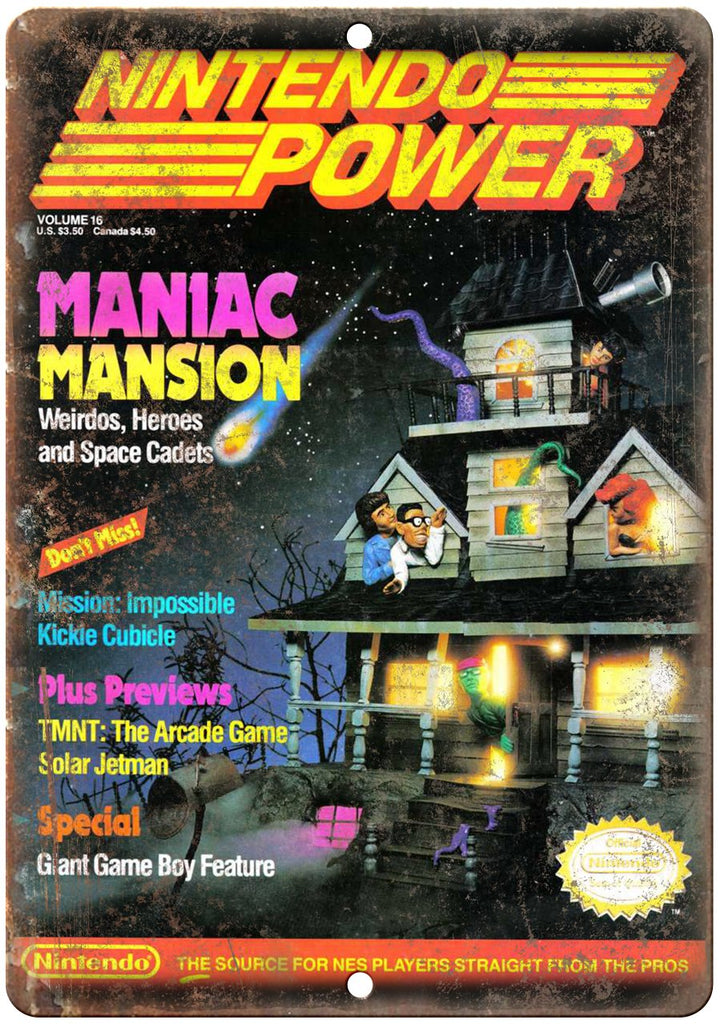 Nintendo Power Maniac Mansion Cover Art Metal Sign