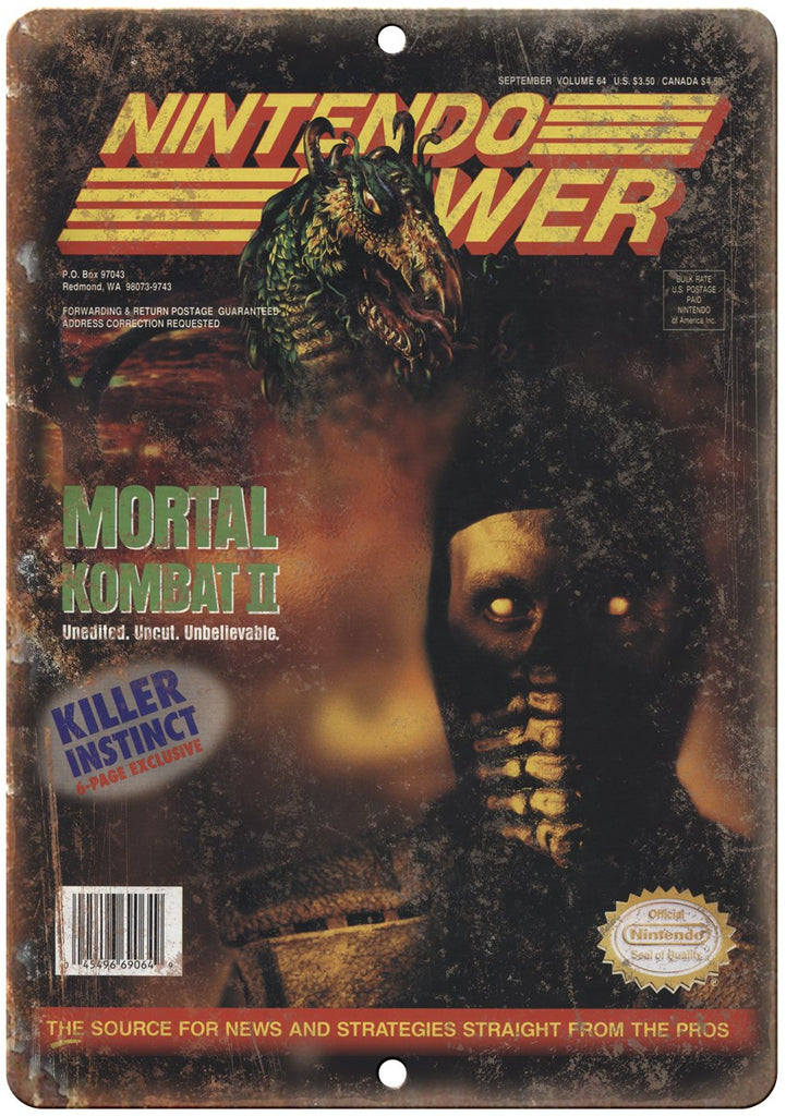 Nintendo Power Magazine Mortal Kombat II Gaming Metal Sign